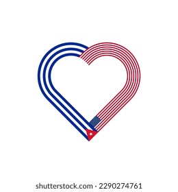 friendship concept. heart ribbon icon of cuban and american flags. vector illustration isolated on white background	