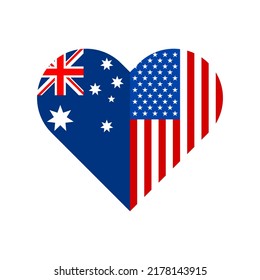 concepto de amistad. icono de forma cardíaca con bandera de australia y estados unidos. ilustración vectorial aislada en fondo blanco