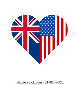 concepto de amistad. icono de forma cardíaca con bandera británica y estadounidense. ilustración vectorial aislada en fondo blanco