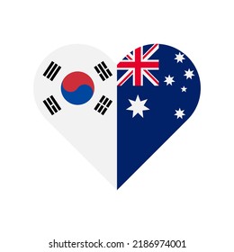 friendship concept. heart shape icon with south korean and australian flags. vector illustration isolated on white background