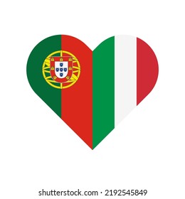friendship concept. heart shape icon of portugal and italy flags. vector illustration isolated on white background