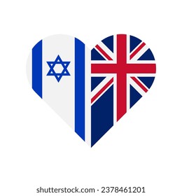 friendship concept. heart shape icon of israel and union jack flags. vector illustration isolated on white background