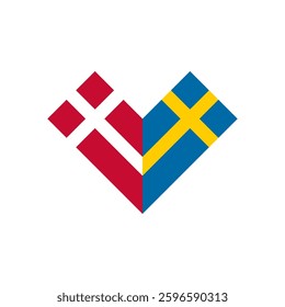 friendship concept. heart shape icon with denmark and sweden flags. vector illustration isolated on white background