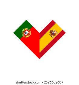 friendship concept. heart shape icon with portugal and spain flags. vector illustration isolated on white background