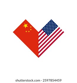 friendship concept. heart shape icon with china and american flags. vector illustration isolated on white background
