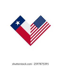 friendship concept. heart shape icon with texas and american flags. vector illustration isolated on white background
