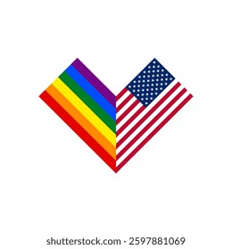 friendship concept. heart shape icon with rainbow and american flags. vector illustration isolated on white background
