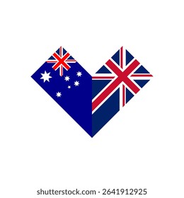 friendship concept. heart shape icon with australia and british flags. vector illustration isolated on white background