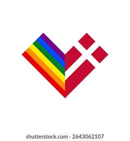 friendship concept. heart shape icon with rainbow and denmark flags. vector illustration isolated on white background