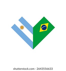 friendship concept. heart shape icon of argentina and brazil flags. vector illustration isolated on white background
