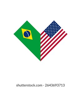 friendship concept. heart shape icon with brazil and american flags. vector illustration isolated on white background