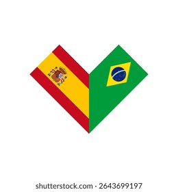 friendship concept. heart shape icon of spain and brazil flags. vector illustration isolated on white background