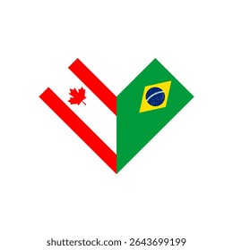 friendship concept. heart shape icon of canada and brazil flags. vector illustration isolated on white background