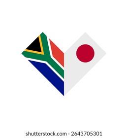 friendship concept. heart shape icon of south africa and japan flags. vector illustration isolated on white background