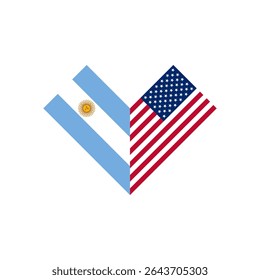 conceito de amizade. ícone da forma do coração com bandeiras da argentina e dos estados unidos. ilustração vetorial isolada no fundo branco