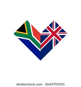 friendship concept. heart shape icon of south africa and british flags. vector illustration isolated on white background