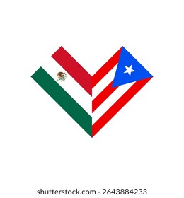 friendship concept. heart shape icon of mexico and puerto rico flags. vector illustration isolated on white background