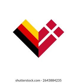 conceito de amizade. ícone da forma do coração da alemanha e da dinamarca bandeiras. ilustração vetorial isolado no fundo branco