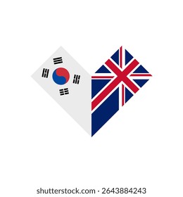 friendship concept. heart shape icon of south korea and british flags. vector illustration isolated on white background