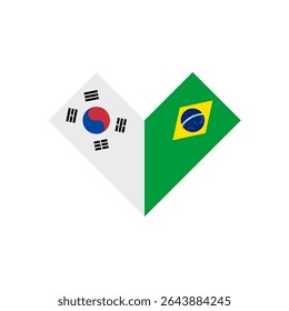 conceito de amizade. ícone da forma do coração da coreia do sul e bandeiras do brasil. ilustração vetorial isolado no fundo branco