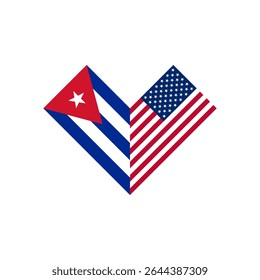 conceito de amizade. ícone da forma do coração de cuba e bandeiras americanas. ilustração vetorial isolado no fundo branco