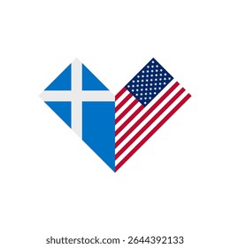 conceito de amizade. ícone da forma do coração da escócia e bandeiras americanas. ilustração vetorial isolado no fundo branco
