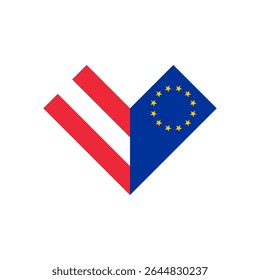 friendship concept. heart shape icon of austria and european union flags. vector illustration isolated on white background