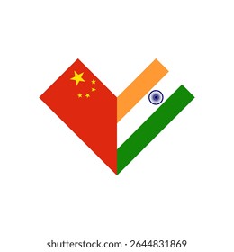 friendship concept. heart shape icon of china and india flags. vector illustration isolated on white background