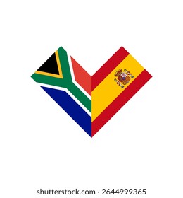 friendship concept. heart shape icon of south africa and spain flags. vector illustration isolated on white background