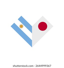 conceito de amizade. ícone da forma do coração de bandeiras da argentina e do japão. ilustração vetorial isolado no fundo branco