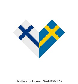 friendship concept. heart shape icon of finland and sweden flags. vector illustration isolated on white background