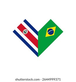 friendship concept. heart shape icon of costa rica and brazil flags. vector illustration isolated on white background