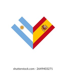 conceito de amizade. ícone da forma do coração da argentina e espanha bandeiras. ilustração vetorial isolado no fundo branco