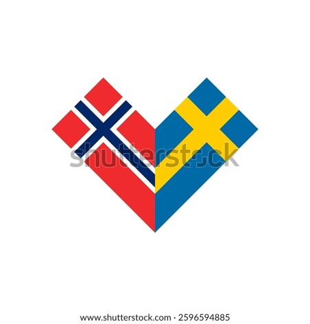 friendship concept. heart shape icon with norway and sweden flags. vector illustration isolated on white background