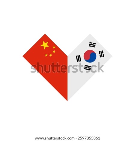 friendship concept. heart shape icon with china and korea republic flags. vector illustration isolated on white background