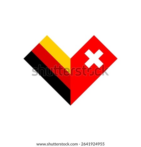 friendship concept. heart shape icon with germany and switzerland flags. vector illustration isolated on white background