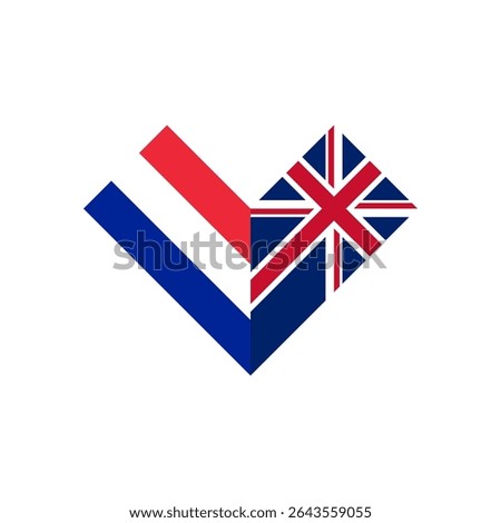 friendship concept. heart shape icon of france and british flags. vector illustration isolated on white background
