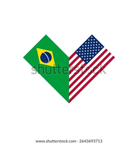 friendship concept. heart shape icon with brazil and american flags. vector illustration isolated on white background