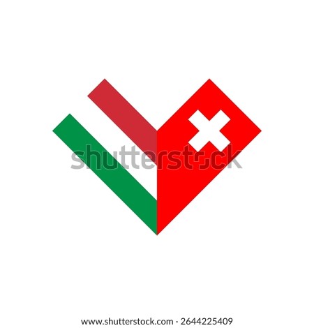 friendship concept. heart shape icon of italy and switzerland flags. vector illustration isolated on white background
