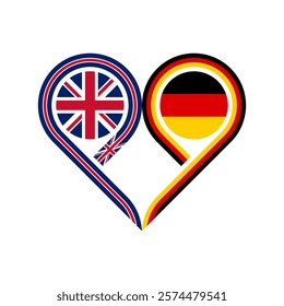 friendship concept. heart symbol icon of union jack and germany flags. vector illustration isolated on white background