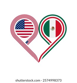 friendship concept. heart symbol icon of united states and mexico flags. vector illustration isolated on white background