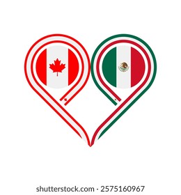 friendship concept. heart symbol icon of canada and mexico flags. vector illustration isolated on white background