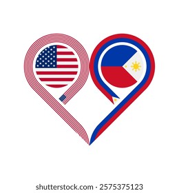 friendship concept. heart symbol icon of united states and philippines flags. vector illustration isolated on white background