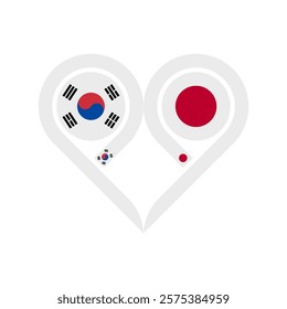 friendship concept. heart symbol icon of south korea and japan flags. vector illustration isolated on white background