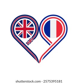 friendship concept. heart symbol icon of union jack and france flags. vector illustration isolated on white background