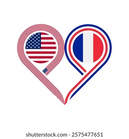 friendship concept. heart symbol icon of united states and france flags. vector illustration isolated on white background