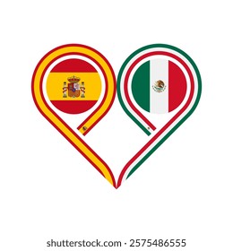 friendship concept. heart symbol icon of spain and mexico flags. vector illustration isolated on white background