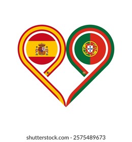 friendship concept. heart symbol icon of spain and portugal flags. vector illustration isolated on white background