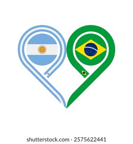 friendship concept. heart symbol icon of argentina and brazil flags. vector illustration isolated on white background