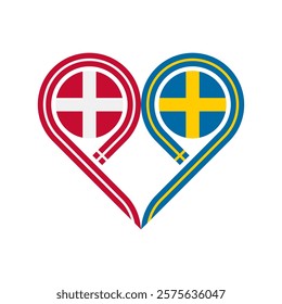 friendship concept. heart symbol icon of denmark and sweden flags. vector illustration isolated on white background